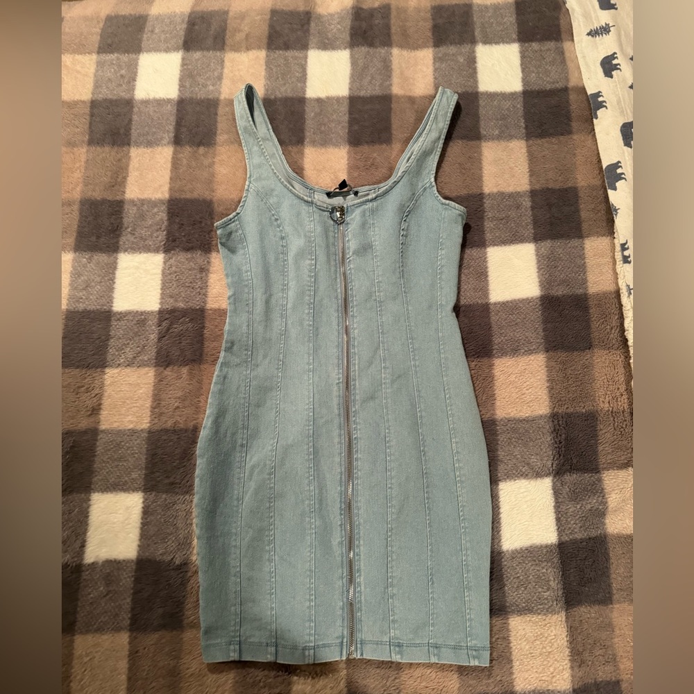 Haute Monde Denim Zip up Mini Dress